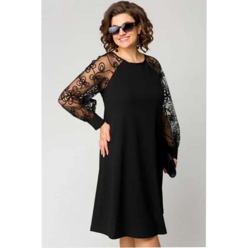 Sofia | Plus Size Blondekjole Sort Transparent Ærmer Elegant
