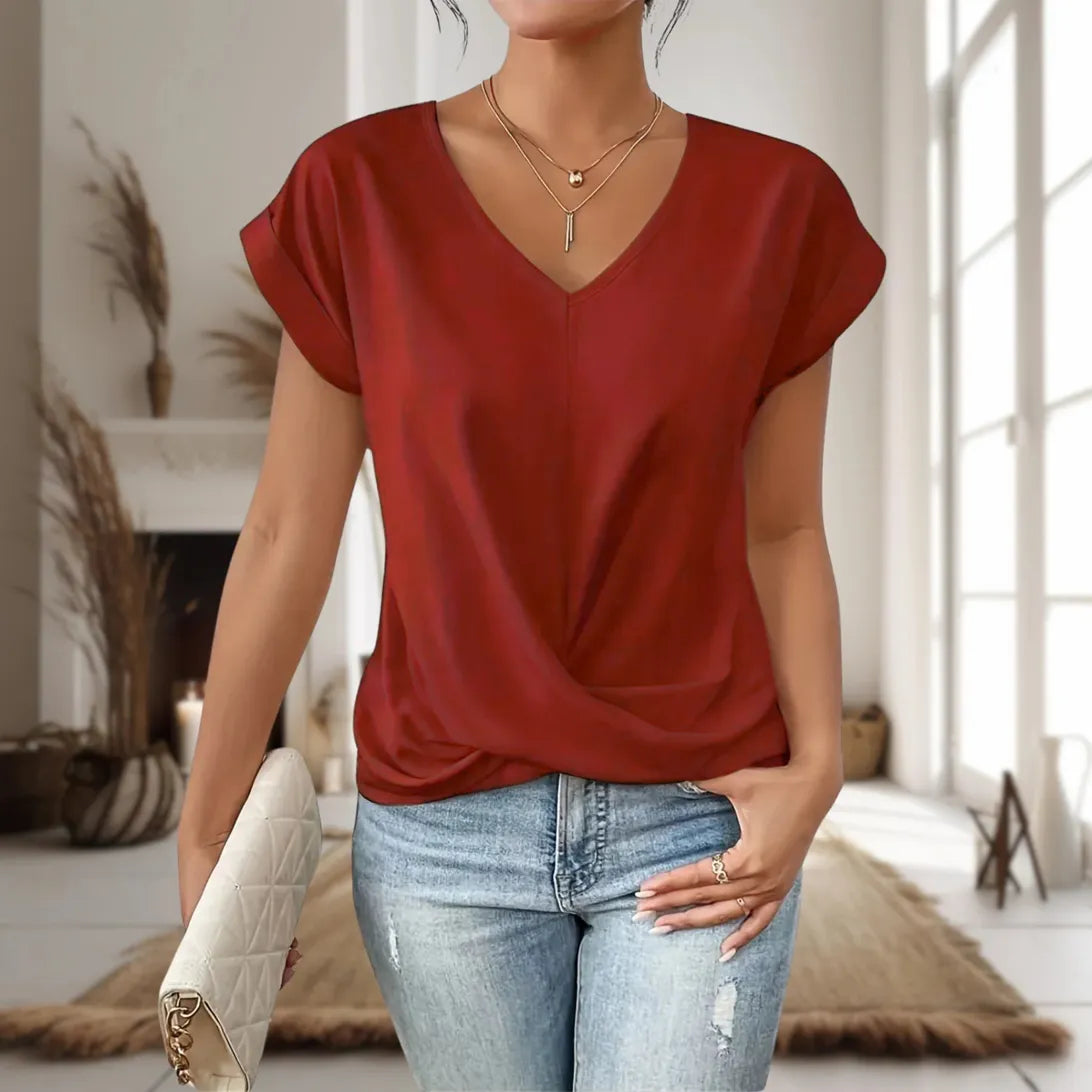 Bolette | Dame Elegant V-Hals Twist Kant Bluse
